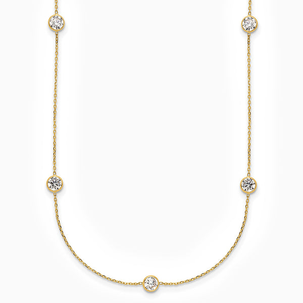 10K Yellow Gold Polished CZ 7 Station Necklace