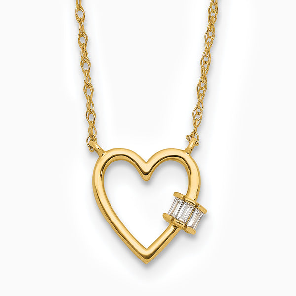 10K Yellow Gold Polished CZ Heart Necklace