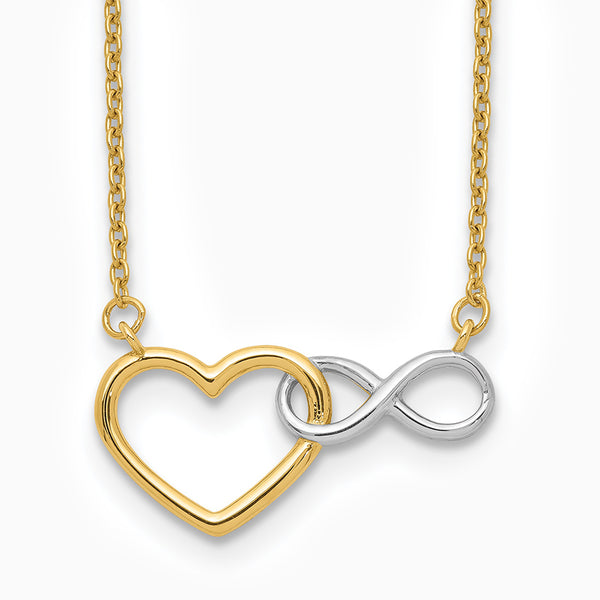 10K Yellow Gold and White Rhodium Heart with Infinity Symbol Necklace