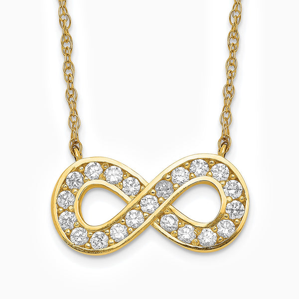 10K Yellow Gold 18inch Polished CZ Infinity Necklace