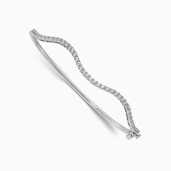14K White Gold 1 carat Lab Grown Diamond VS D-F 6.75 inch Fancy Wavy Bangle Bracelet
