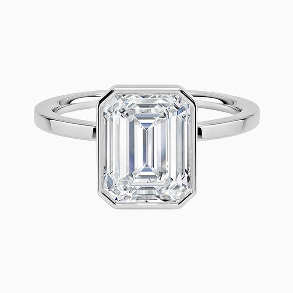 1.0-3.0 Carat D-F VS+ Ideal Cut Emerald Diamond 14K Gold Bezel Ring