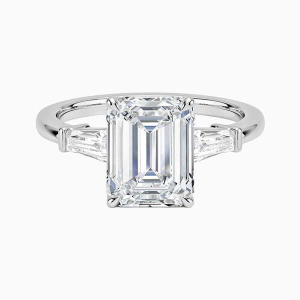 1.0-3.0 Carat D-F VS+ Ideal Cut Emerald Diamond 14K Gold Three Stone Ring