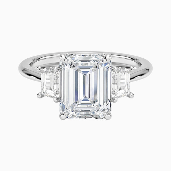 1.0-3.0 Carat D-F VS+ Ideal Cut Emerald Diamond 14K Gold Three Stone Ring