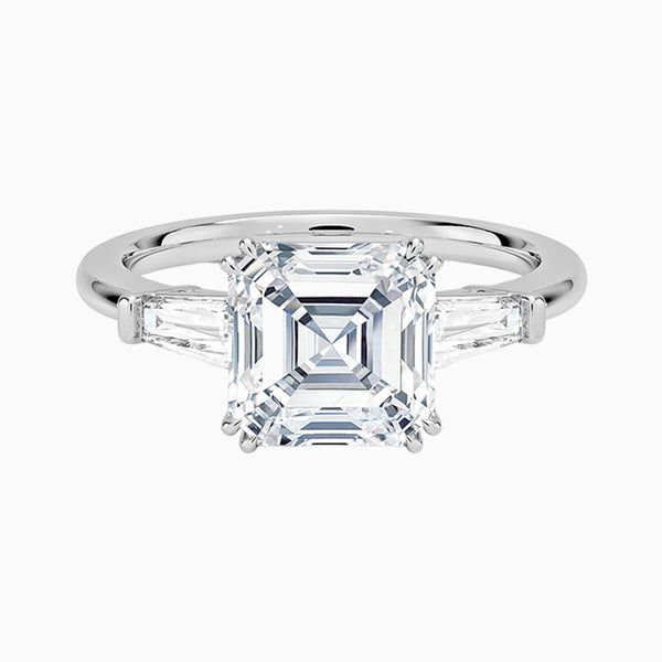 1.0-3.0 Carat D-F VS+ Ideal Cut Asscher Diamond 14K Gold Three Stone Ring