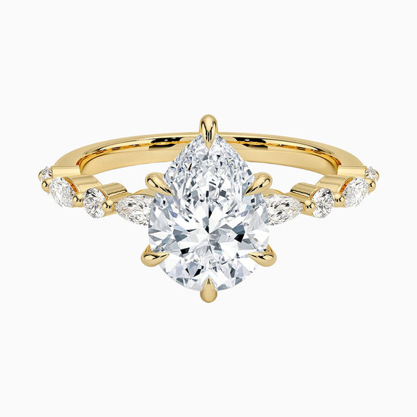 1.0-3.0 Carat D-F VS+ Ideal Cut Pear Diamond 14K Gold Channel Set Ring