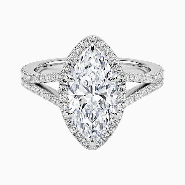 1.0-3.0 Carat D-F VS+ Ideal Cut Marquise Diamond 14K Gold Halo Vintage Ring
