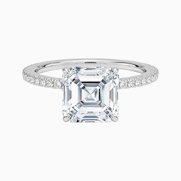 1.0-3.0 Carat D-F VS+ Ideal Cut Asscher Diamond 14K Gold Pave Ring