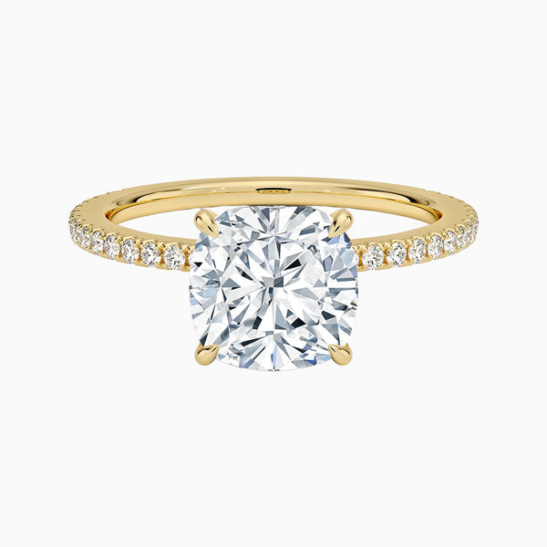 1.0-3.0 Carat D-F VS+ Ideal Cut Cushion Diamond 14K Gold Pave Ring