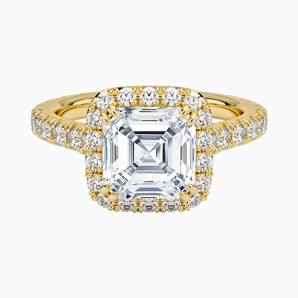 1.0-3.0 Carat D-F VS+ Ideal Cut Asscher Diamond 14K Gold Halo Ring