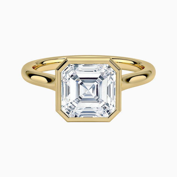 1.0-3.0 Carat D-F VS+ Ideal Cut Asscher Diamond 14K Gold Bezel Ring