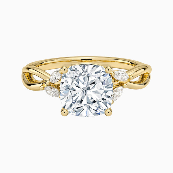1.0-3.0 Carat D-F VS+ Ideal Cut Cushion Diamond 14K Gold Side Stone Ring