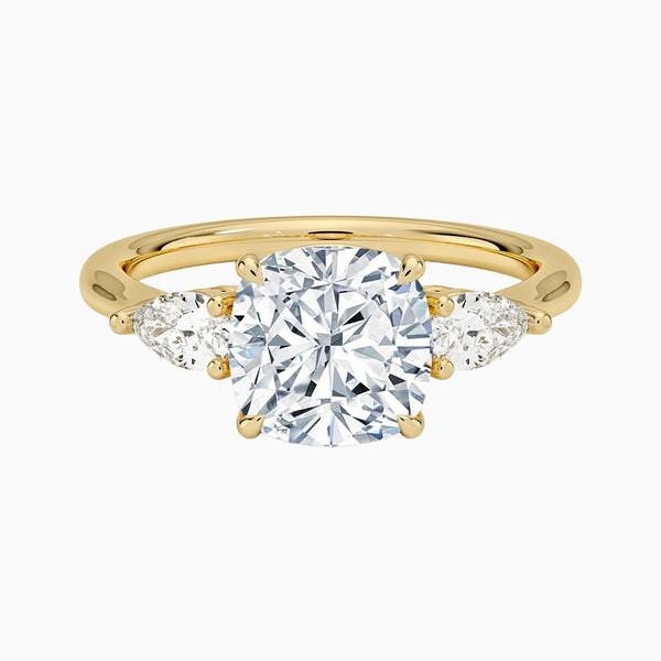 1.0-3.0 Carat D-F VS+ Ideal Cut Cushion Diamond 14K Gold Three Stone Ring