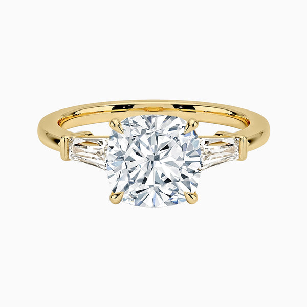 1.0-3.0 Carat D-F VS+ Ideal Cut Cushion Diamond 14K Gold Three Stone Bezel Ring