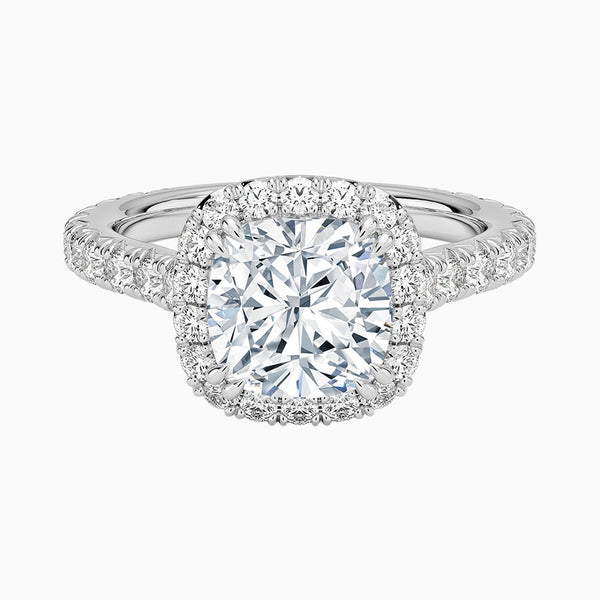 1.0-3.0 Carat D-F VS+ Ideal Cut Cushion Diamond 14K Gold Halo Ring