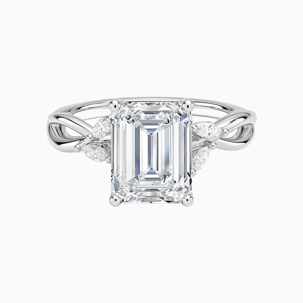 1.0-3.0 Carat D-F VS+ Ideal Cut Emerald Diamond 14K Gold Side Stone Vintage Ring