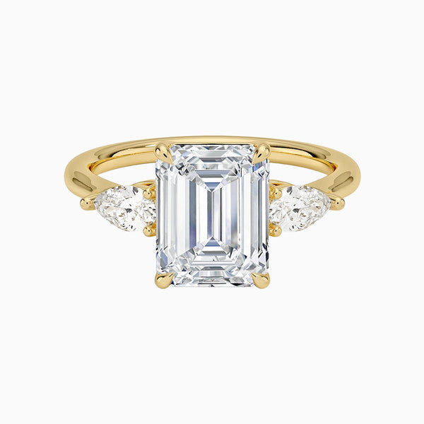 1.0-3.0 Carat D-F VS+ Ideal Cut Emerald Diamond 14K Gold Three Stone Ring