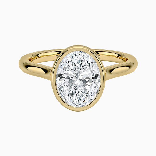 1.0-3.0 Carat D-F VS+ Ideal Cut Oval Diamond 14K Gold Bezel Ring