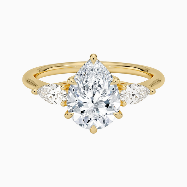 1.0-3.0 Carat D-F VS+ Ideal Cut Pear Diamond 14K Gold Three Stone Ring