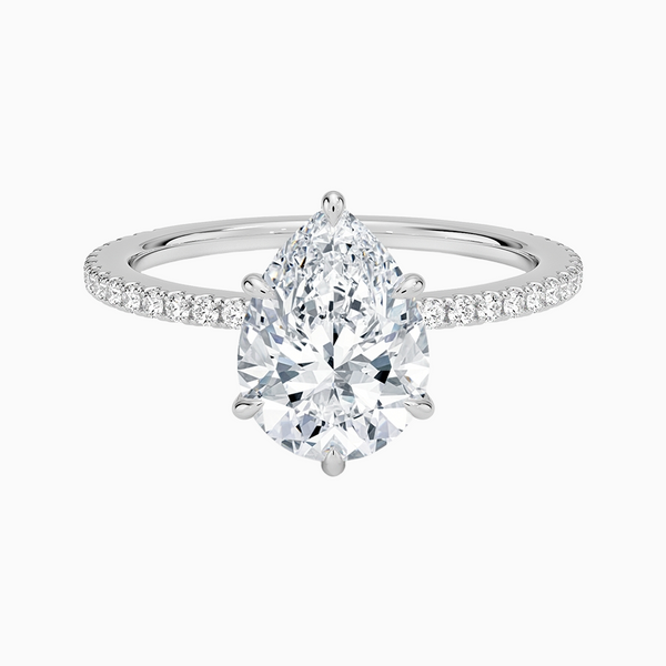 1.0-3.0 Carat D-F VS+ Ideal Cut Pear Diamond 14K Gold Pave Ring
