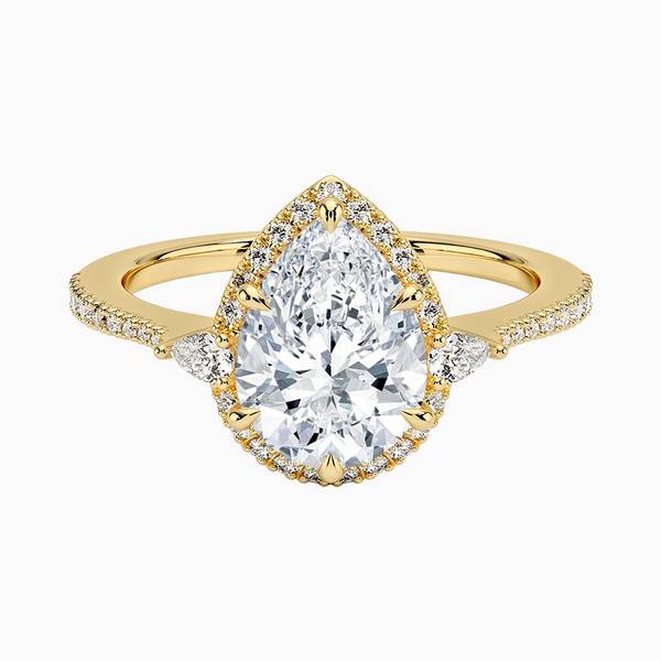 1.0-3.0 Carat D-F VS+ Ideal Cut Pear Diamond 14K Gold Halo Ring