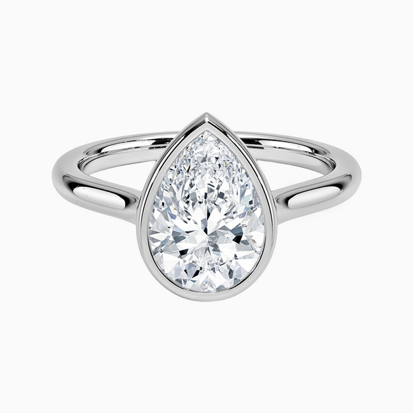 1.0-3.0 Carat D-F VS+ Ideal Cut Pear Diamond 14K Gold Bezal Ring