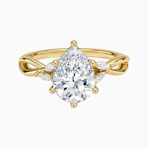 1.0-3.0 Carat D-F VS+ Ideal Cut Pear Diamond 14K Gold Side Stone Ring