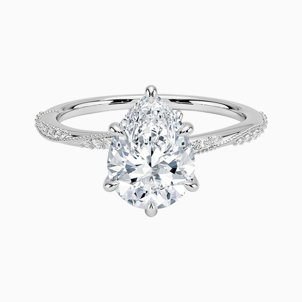 1.0-3.0 Carat D-F VS+ Ideal Cut Pear Diamond 14K Gold Solitaire Ring