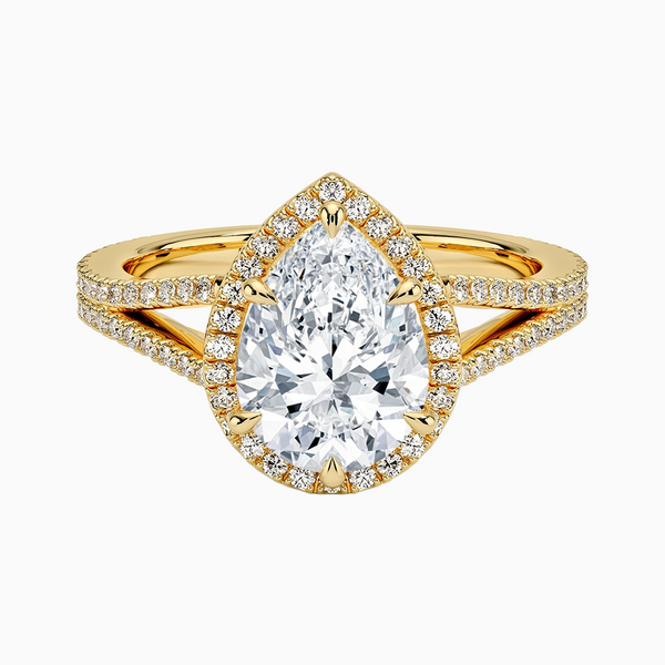 1.0-3.0 Carat D-F VS+ Ideal Cut Pear Diamond 14K Gold Halo Vintage Ring