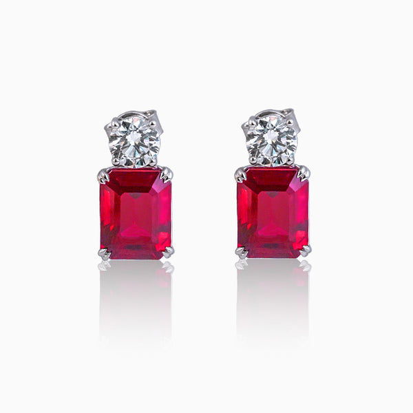 Regalia Collection 2ct Diamond and 6ct Ruby Gemstone Stud Earrings