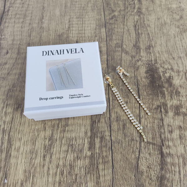 Dinah Vela Elegant Golden Drop Earrings with Alloy