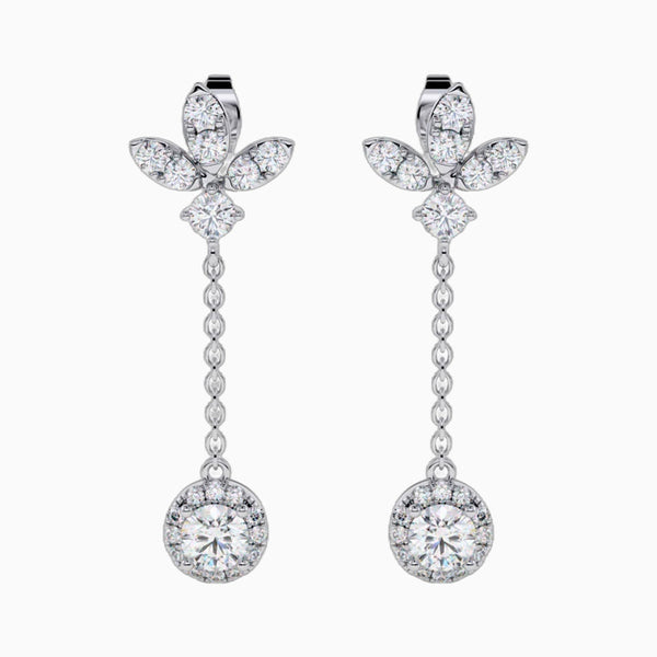 1.0 Carat D-F VS+ Ideal Cut Round Diamond 14K White Gold Drop Earrings