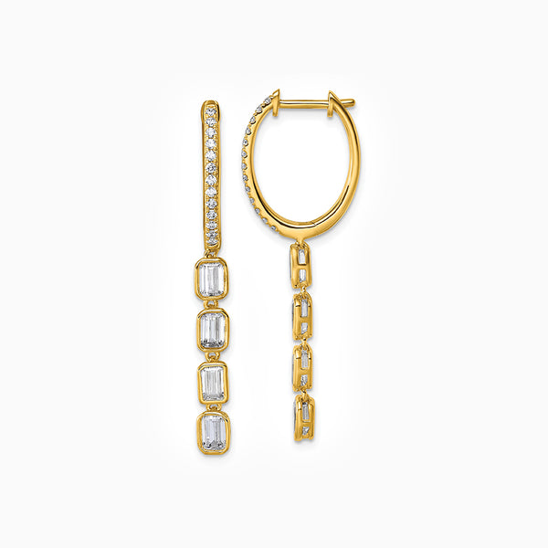 14K Yellow Gold 1 carat Diamond VS+ F+ Complete Dangle Hoop Earrings