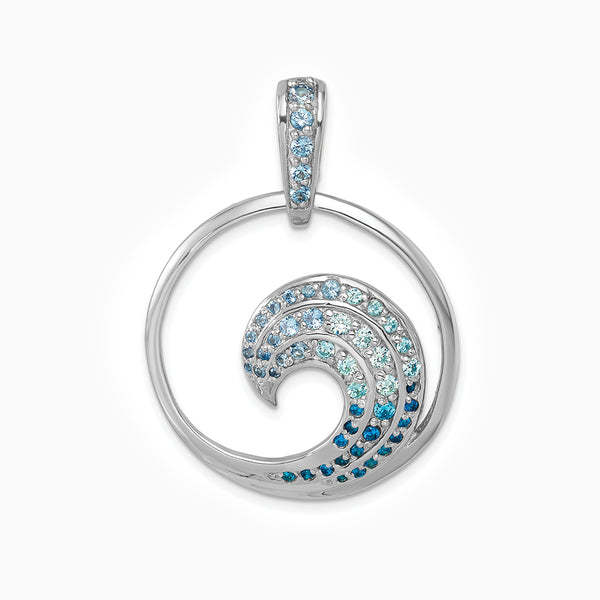 Sterling Silver Rhodium-Plated Polished CZ Wave Pendant