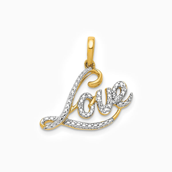 10K Yellow Gold with Rhodium Diamond LOVE Pendant