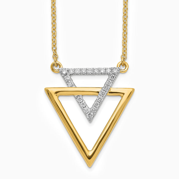 14k Polished 1/6 carat Diamond Double Triangle 18 inch Necklace