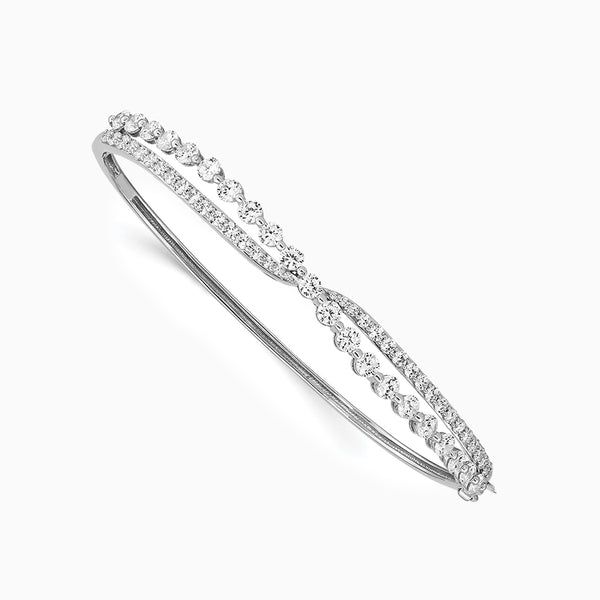 Sterling Silver Rhodium-plated Criss Cross CZ Hinged Bangle