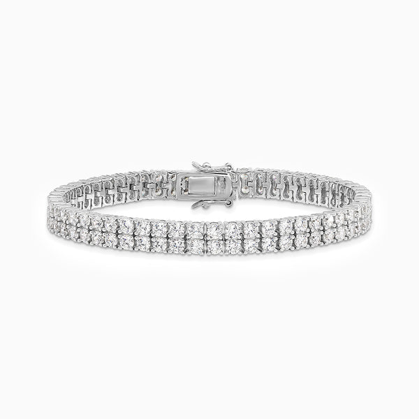 Sterling Silver Rhodium-plated Brilliant-cut CZ Twvo Row 7.5 Inch Tennis Bracelet