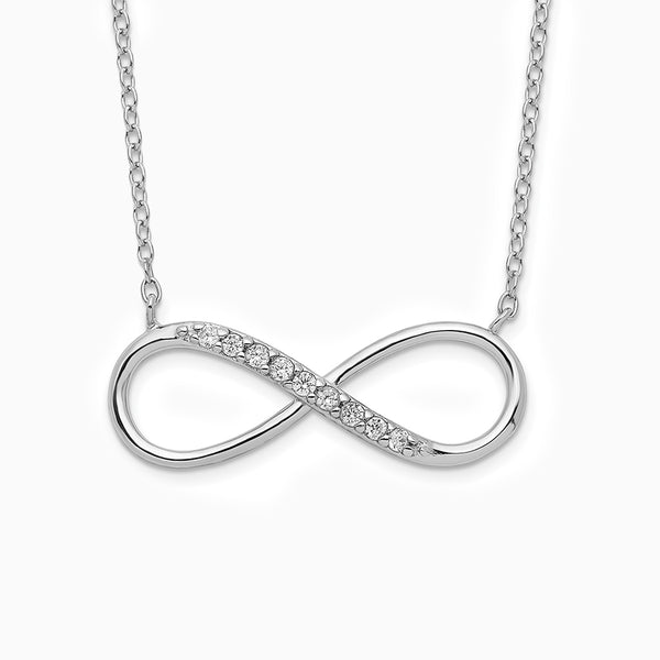 Sterling Silver Rhodium-plated with CZ Infinity with 2 IN EXT Necklacce