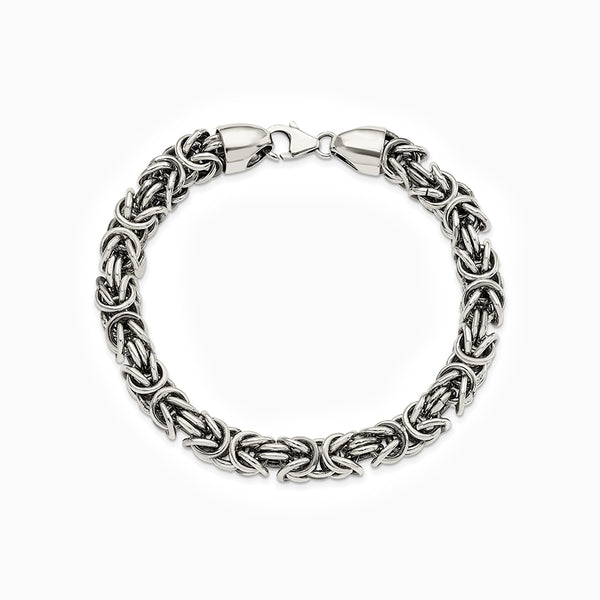 Sterling Silver Polished and Antiqued 8.5in Byzantine Bracelet