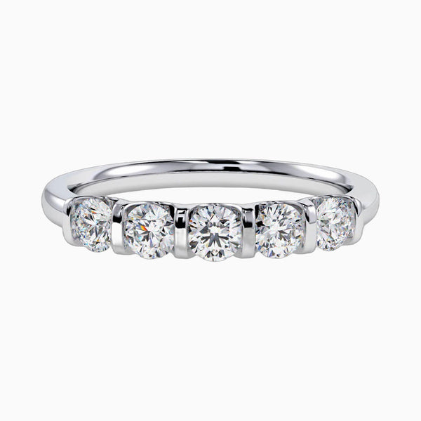 0.5 Carat D-F VS+ Ideal Cut Round Diamond 14K White Gold Five Stone Anniversary Ring