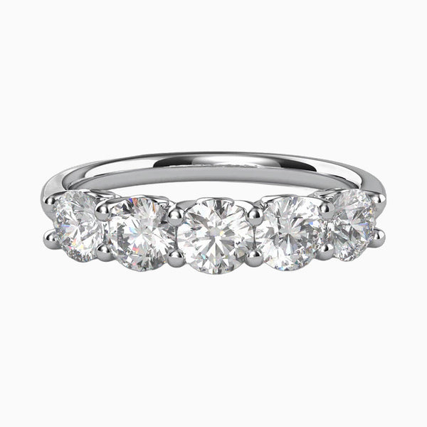 1.0 Carat D-F VS+ Ideal Cut Round Diamond 14K White Gold Five Stone Anniversary Ring