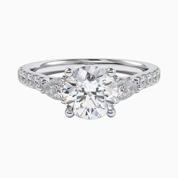 1.0-3.0 Carat D-F VS+ Ideal Cut Round Diamond 14K Gold Pave Ring