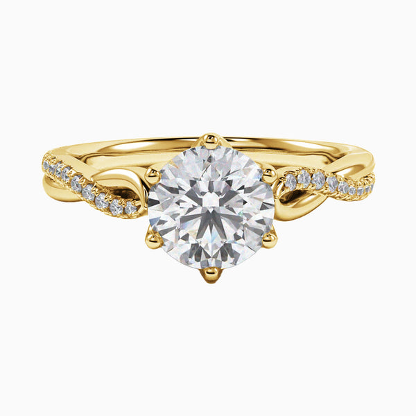 1.0-3.0 Carat D-F VS+ Ideal Cut Round Diamond 14K Yellow Gold Side Stone Ring