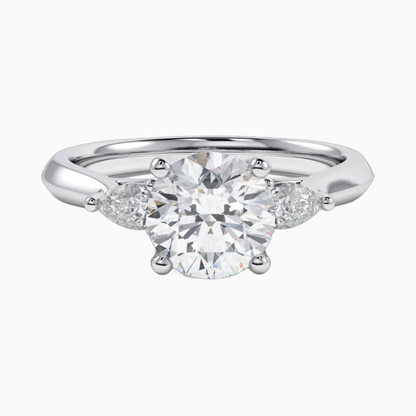 1.0-3.0 Carat D-F VS+ Ideal Cut Round Diamond 14K White Gold Three Stone Ring