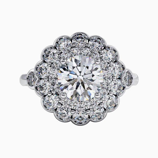 1.0-3.0 Carat D-F VS+ Ideal Cut Round Diamond 14K White Gold Vintage Ring
