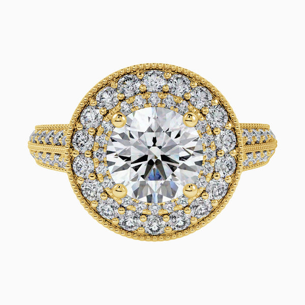 1.0-3.0 Carat D-F VS+ Ideal Cut Round Diamond 14K Gold Halo Vintage Ring