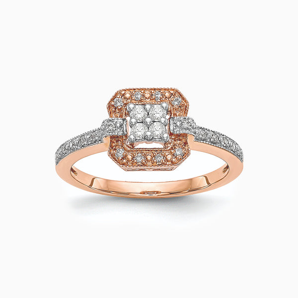 10K Rose Gold Square Halo Cluster 1/5 ct Diamond Engagement Ring