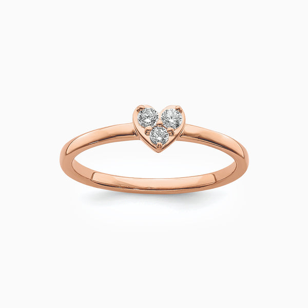 14K Rose Gold Heart 1/8 ct Round Diamond Promise Engagement Ring