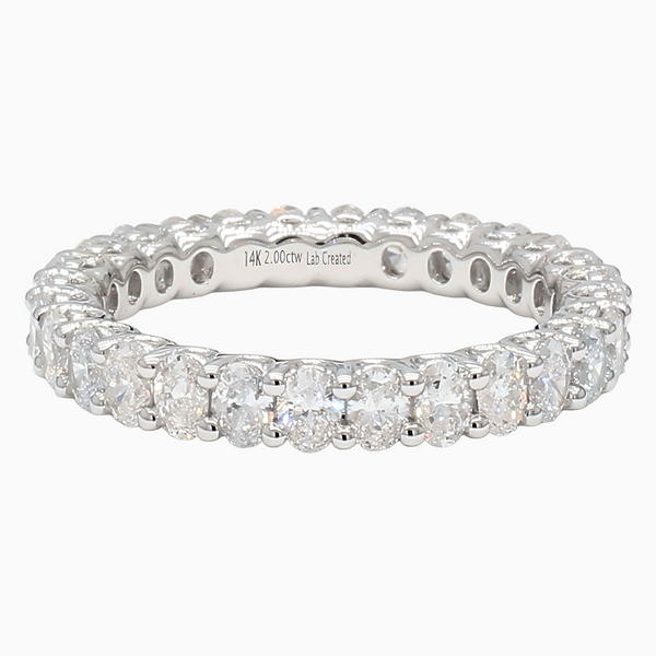 2.0-4.1 Carat D-F VS+ Ideal Cut Oval Diamond 14K White Gold Eternity Ring